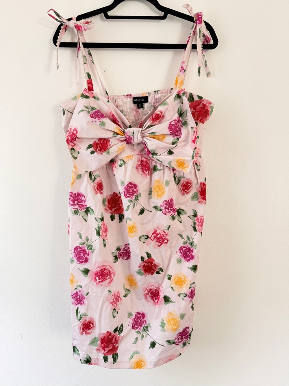 Wildfox Laurent Midi Dress Pink Marshmallow Single Rose Floral Bow X-Large